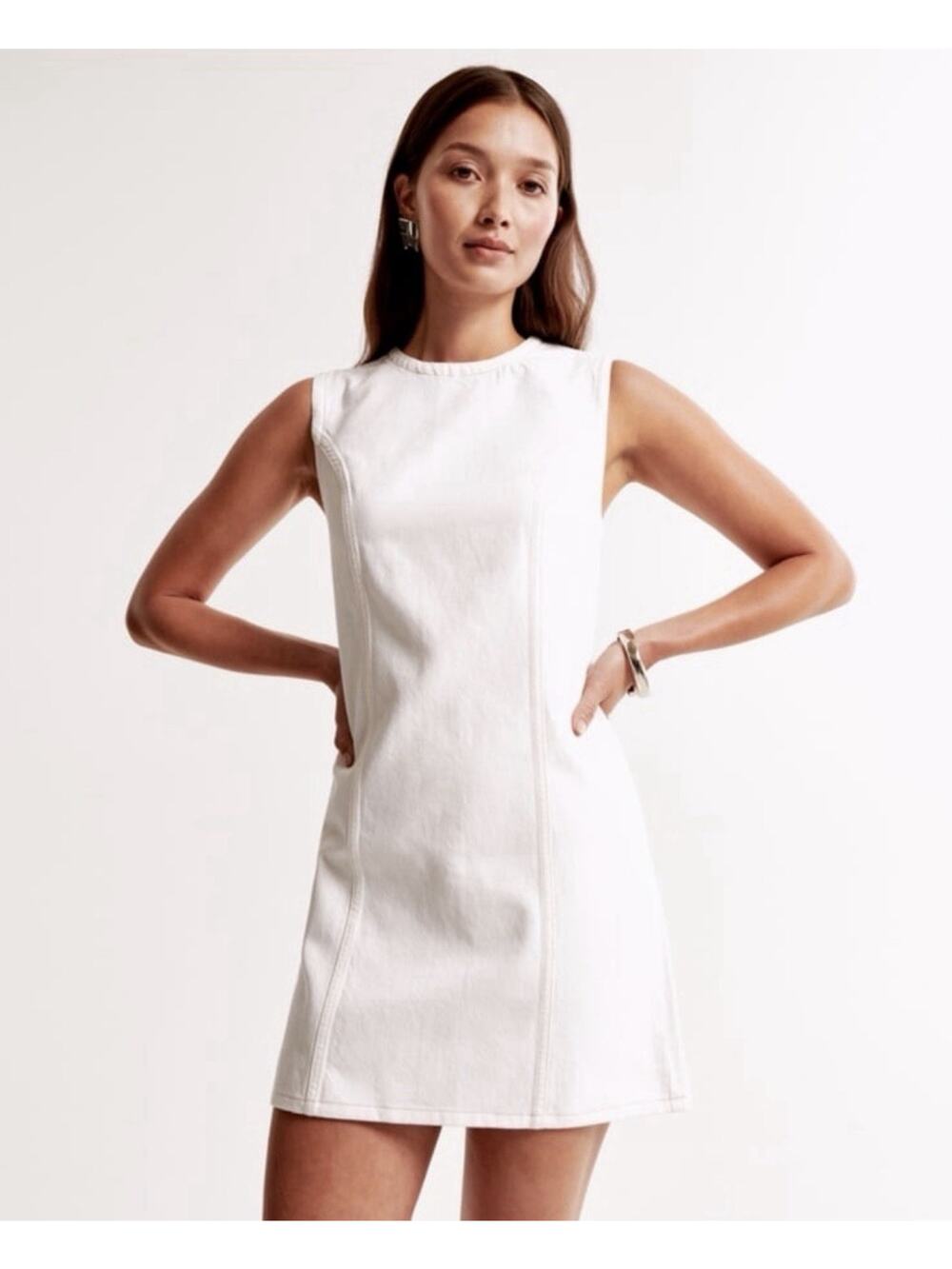 Abercrombie & Fitch Dress Womens Medium Cream Denim Sleeveless Shift Mini Jumper